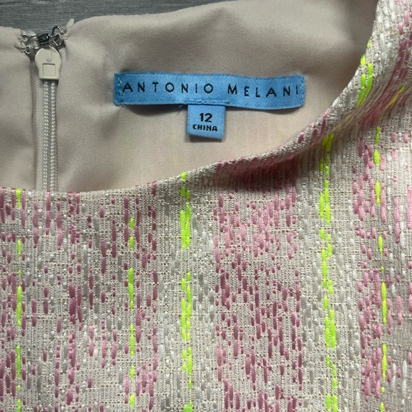 NEW Antonio Melani Pink Yellow Tweed Cap Sleeve Fitted Career Dress Size 12 Work - Picture 3 of 10